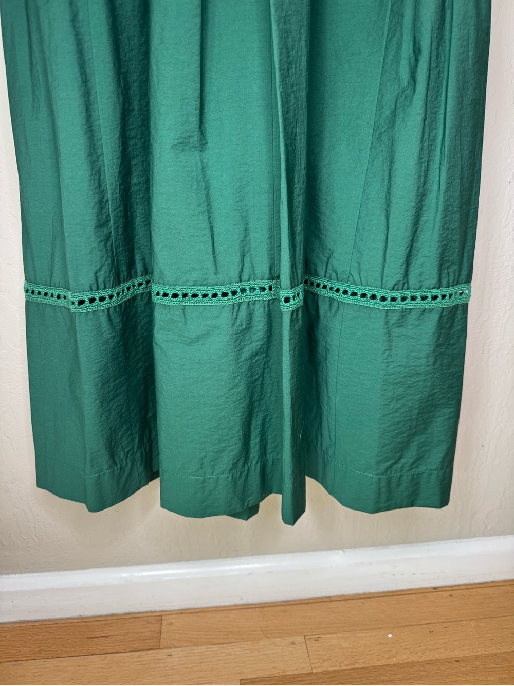 NWT MAX MARA “Volta” Green Cotton Poplin Maxi Dress with Crochet Bodice - Picture 10 of 16
